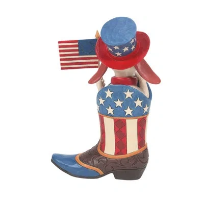 Jim Shore Heartwood Creek Patriotic Dog In Cowboy Hat Holding Flag Figuine 9.25 Inch In Blue;white;red