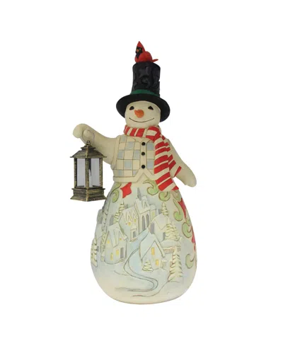 Jim Shore Heartwood Creek Statue Snowman With Led Candle In Multi