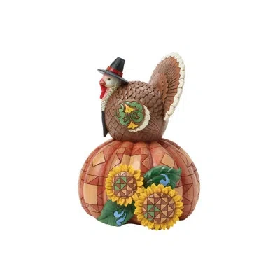 Jim Shore Heartwood Creek Turkey Pumpkin Sunflower Figurine 9.65in In Multi