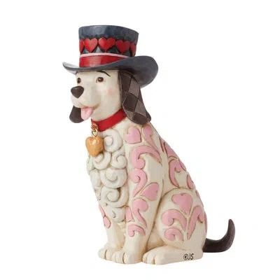 Jim Shore Heartwood Creek Valentine's Day Dog Wearing A Top Hat With Hearts Figurine 5 Inch In Black;white;red;pink