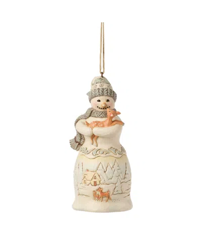 Jim Shore Heartwood Creek Woodland Snowman Holding Fawn Ornament In Neutral