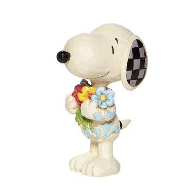 Jim Shore Peanuts By  Mini Snoopy With Flowers Figurine 3in H In Black;white