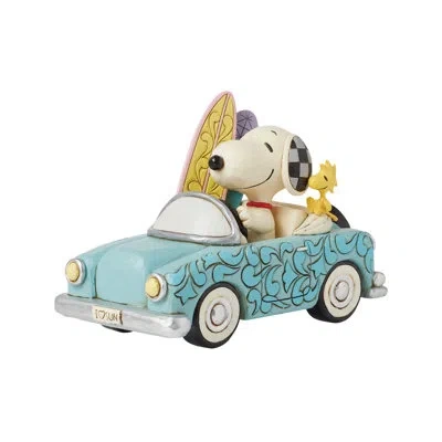 Jim Shore Peanuts By  Snoopy & Woodstock In Car Surfboard Figurine 4.6in H In Blue;black;white;yellow
