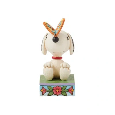 Jim Shore Peanuts By  Snoopy Butterfly On Nose Figurine 4.4in H In Black;white;green;orange