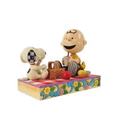 Jim Shore Peanuts By  Snoopy, Charlie Brown & Woodstock Picnic Figurine 4.9in H In Black;white;red;beige