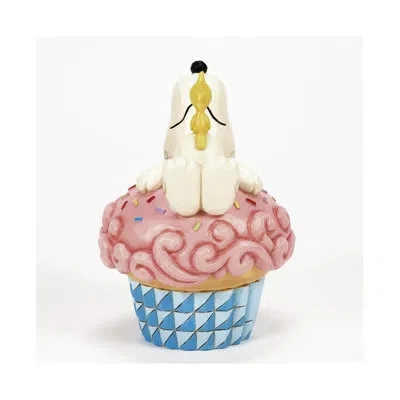 Jim Shore Peanuts By  Snoopy Laying On Cupcake Birthday Figurine 5.3in H In Blue;black;white;yellow;pink