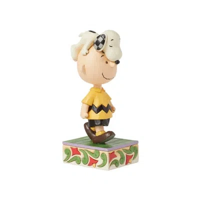 Jim Shore Peanuts By  Snoopy On Charlie Brown's Head Figurine 6in H In Black;white;beige;yellow