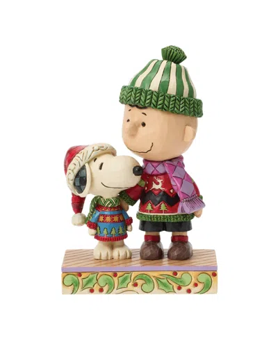 Jim Shore Peanuts Snoopy And Charlie Christmas Sweaters Figurine In Multi