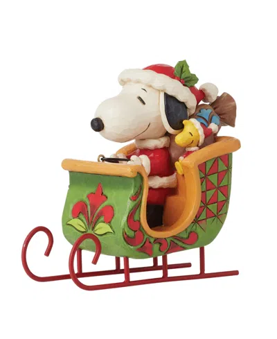 Jim Shore Peanuts Snoopy And Woodstock In Sleigh Figurine In Multi