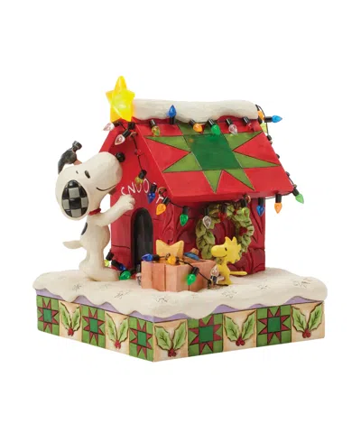 Jim Shore Peanuts Snoopy Decorating Led Doghouse Figurine In Multi