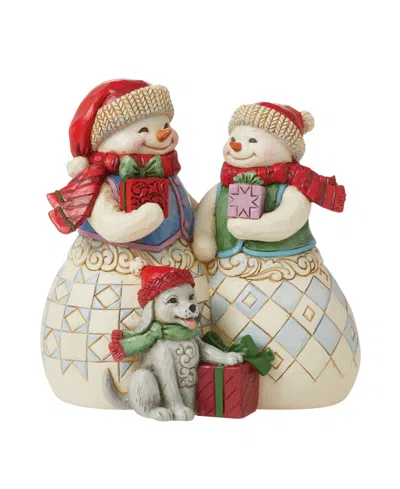 Jim Shore Snow Couple With Puppy Fig Figurine In Multi