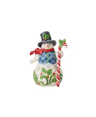 Jim Shore Snowman With Candy Cane Figurine In Multi