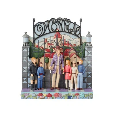 Jim Shore Willy' Wonka By  Willy' Wonka With Children By Gate Figurines 8.3in H In Blue;black;gray;tan