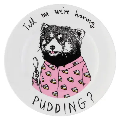 Jimbobart 'tell Me We're Having Pudding?' Side Plate In Red/white
