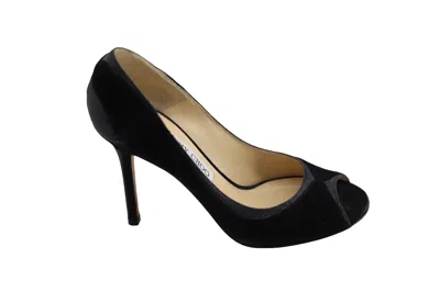 Jimmy Choo 100 Deceive Glitter Peep Toe Pumps In Black Suede