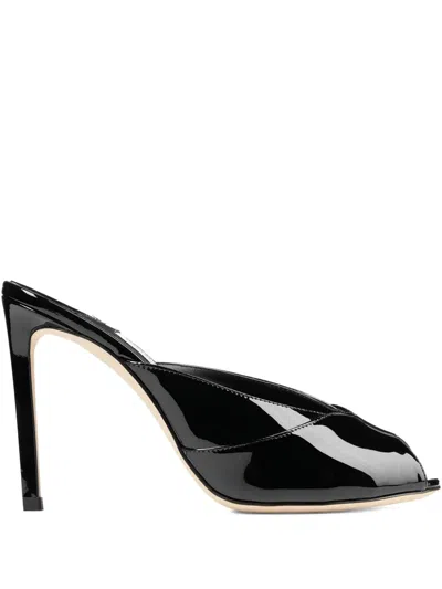 Jimmy Choo Black Patent Leather Brigitte 100 Mules