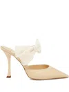 Jimmy Choo 100mm Brook Bow Pointed Mules In Neutral