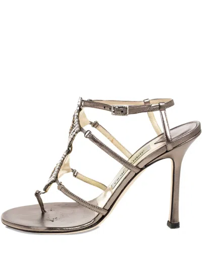Pre-owned Jimmy Choo 100mm Crystal-embellished Leather Sandals