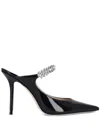 Jimmy Choo Black Leather Sabot Painted With Crystal Strap In Nero