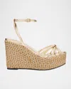 Jimmy Choo 100mm Dree Metallic Leather Espadrille Wedge Sandals In Gold