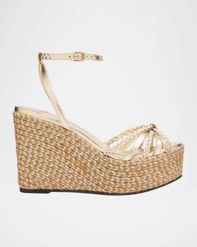 Jimmy Choo 100mm Dree Metallic Leather Espadrille Wedge Sandals In Multi