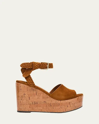 Jimmy Choo 100mm Jori Suede Platform Wedge Sandals In Brown