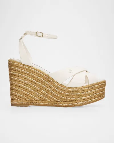 Jimmy Choo 100mm Korra Leather Espadrille Platform Sandals In White