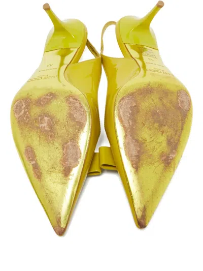 Pre-owned Jimmy Choo 100mm Leather Bow-detail Slingback Pumps In Green