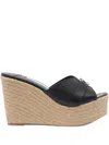 Jimmy Choo 100mm Leather Wedge Espadrille Sandals In Black