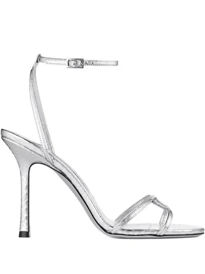 Jimmy Choo 100mm Leo Ankle-strap Open-toe Sandals In Silver