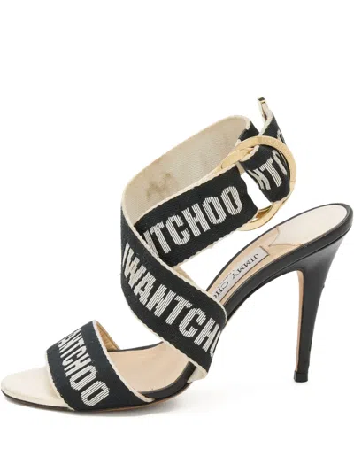 Pre-owned Jimmy Choo 100mm Logo-jacquard Sandals