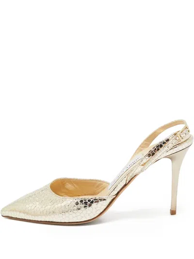 Pre-owned Jimmy Choo 100mm Metallic Snakeskin-effect Slingback Heels