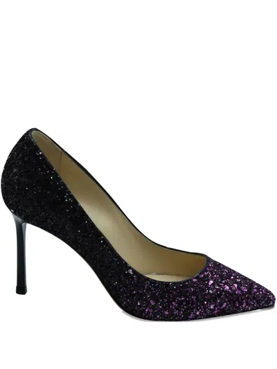 Pre-owned Jimmy Choo 100mm Romy Glitter Point-toe Pumps In Purple