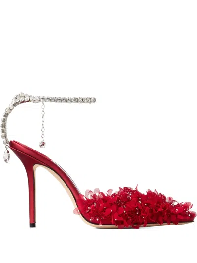 Jimmy Choo 100mm Saeda Crystal-embellished Floral Pumps In Multi