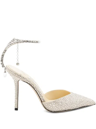 Jimmy Choo 100mm Saeda Crystal-embellished Pumps In Gray
