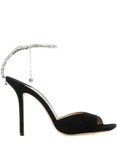 Jimmy Choo Suede Sandals With Rhinestones Detail In Black