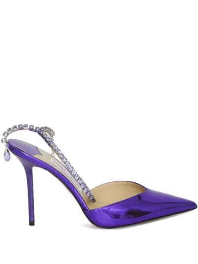 Jimmy Choo Saeda Crystal Ankle Strap Pointed Toe Pump In Cassis