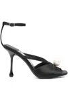 Jimmy Choo Satin Sandals With Pearl Embellishment And Strappy Design In Black
