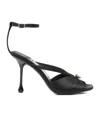 Jimmy Choo Satin Sandals With Pearl Embellishment And Strappy Design In Black