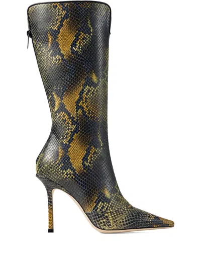 JIMMY CHOO 100MM SNAKE-EMBELLISHMENT BOOTS