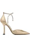 Jimmy Choo Stevie 100 Crystal-embellished Metallic Pumps In Gold