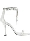 Jimmy Choo 'crystal' Metallic Sandals With Rhinestoned Ankle Strap And High Curved Heel In Silver