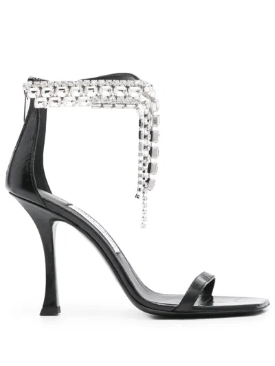 Jimmy Choo Black Vintage Leather Sandals With Crystals Detail
