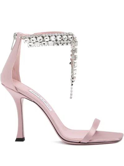 Jimmy Choo 100mm Verity Strass Satin Sandals In Pink
