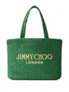 Jimmy Choo Logo Embroidered Woven Tote Bag In グリーン