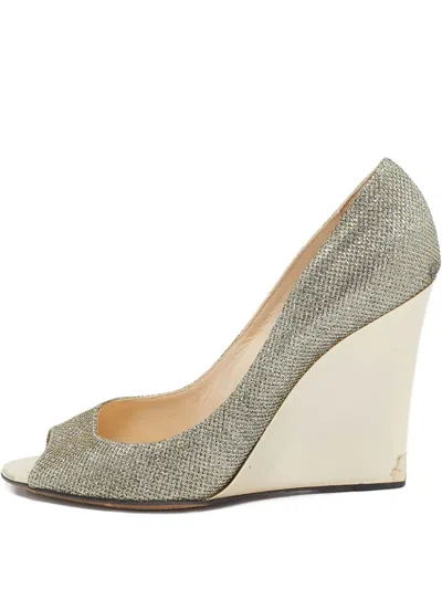 Pre-owned Jimmy Choo 105mm Baxen Wedge Pumps In Silver