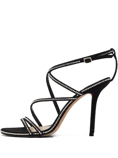Pre-owned Jimmy Choo 105mm Crystal-embellished Suede Sandals In Black