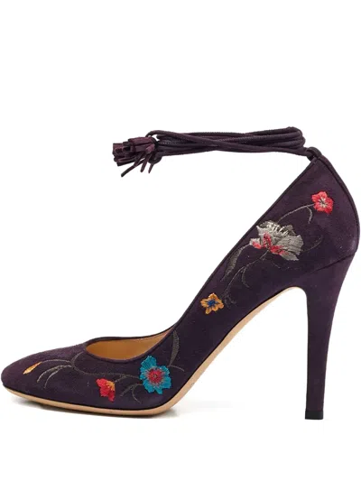 Pre-owned Jimmy Choo 105mm Embroidered Suede Pumps