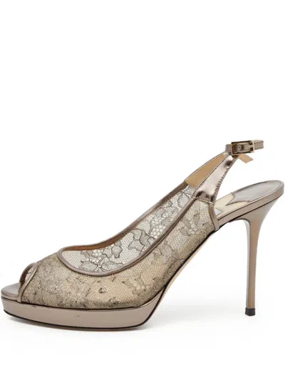 Pre-owned Jimmy Choo 105mm Floral-lace Sandals