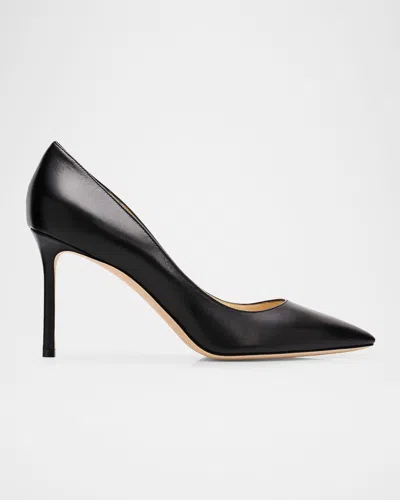 Jimmy Choo 105mm Romy Leather Pointed-toe Pumps In Black